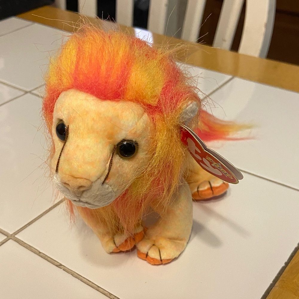 Ty Beanie Baby Bushy Plush Lion Toy - Orange and Yellow, 1OO